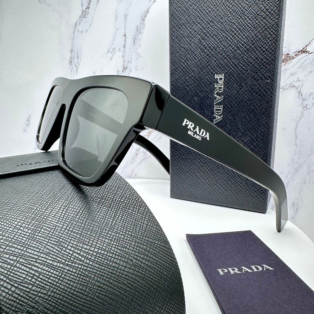 NEW PRADA Sunglasses Black Square Rectangle 54mm w/ Box & Case PRADA - Picture 7 of 16